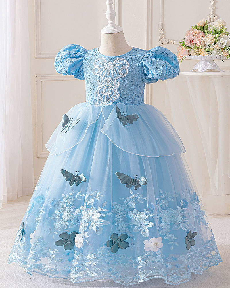🦋Cinderella's Secret Garden: Lace-Trimmed Tulle Gown with Enchanted Butterfly Details✨