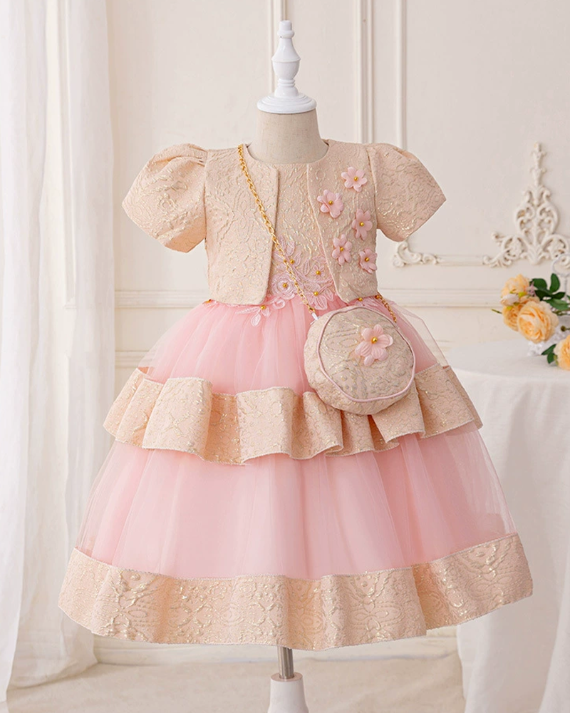 🎀Textured Elegance: Jacquard & Lace Two-Piece Gown✨