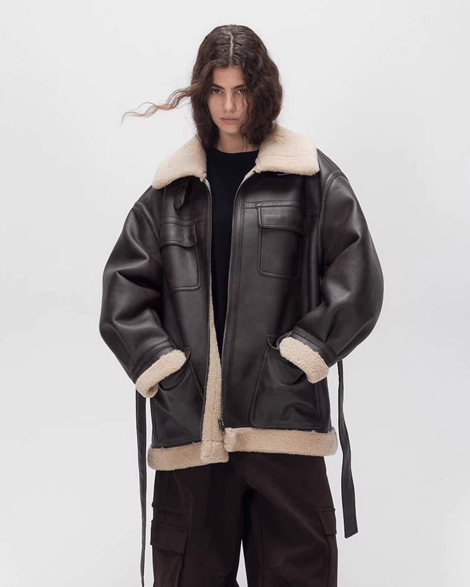 Classic Retro Leather Jacket - Detachable Belt, Thickened Stand Collar for Secure Fit