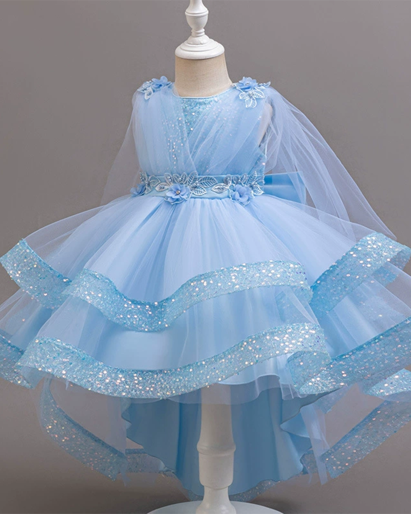 🌺Starlight Garden: Glitter Tulle Ballgown Featuring Sculpted Blooms & Double Ruffles 💫
