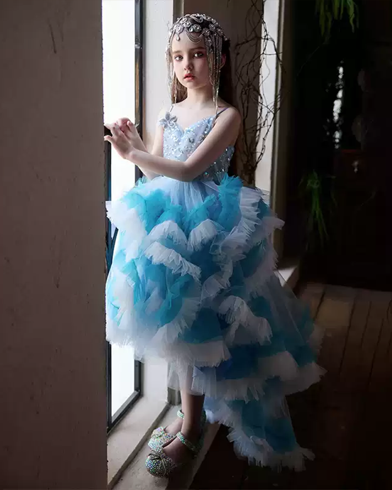 🌊Azure Sonata" Couture Dress – A Symphony in Silk & Tulle🌊