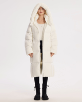 Long Zero-Pressure Goose Down Parka Turtle Quilting & Detachable Hood