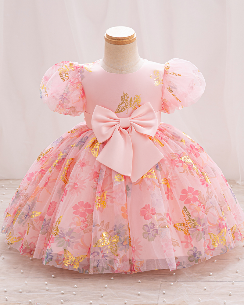 🦋Enchanted Garden: Flutter Sleeve Tulle Dress with Blooms & Butterflies ✨