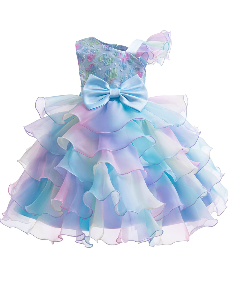 🌈Rainbow Ruffle Dream : Color-Flow Tulle Dress with Cascading Lace for Little Stars ✨