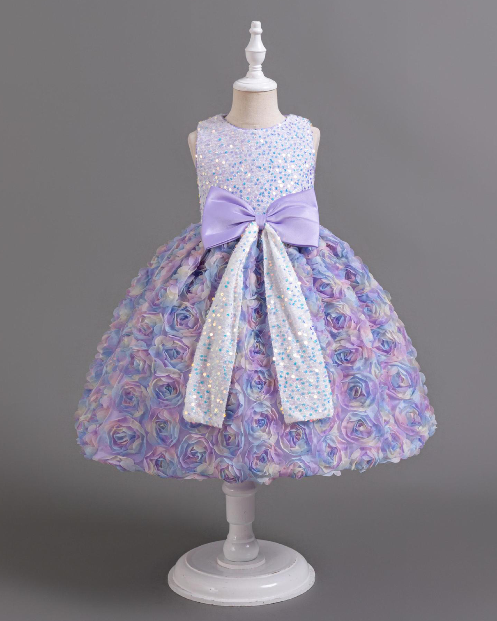 🌹Sparkling Rose Princess Dress – Sequin Bodice & Dramatic Bow ✨