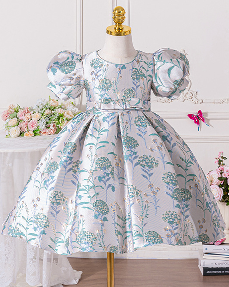 🌸 Jacquard Floral Embroidered Princess Dress – French Charm in Every Thread ✨