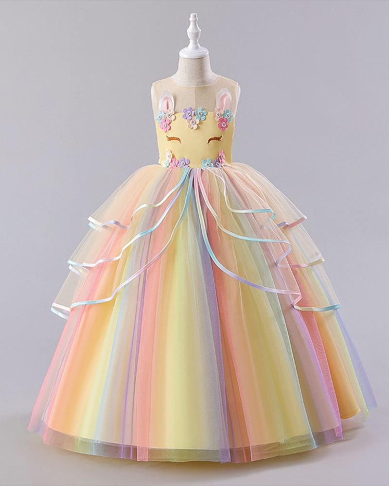 🐰Bunny Bliss : Colorful Gradient Tulle Dress for Little Princesses ✨