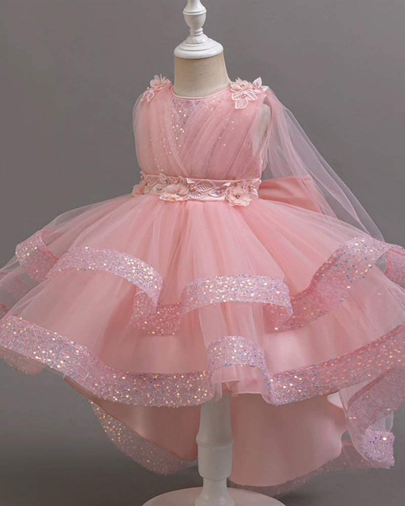 🌺Starlight Garden: Glitter Tulle Ballgown Featuring Sculpted Blooms & Double Ruffles 💫