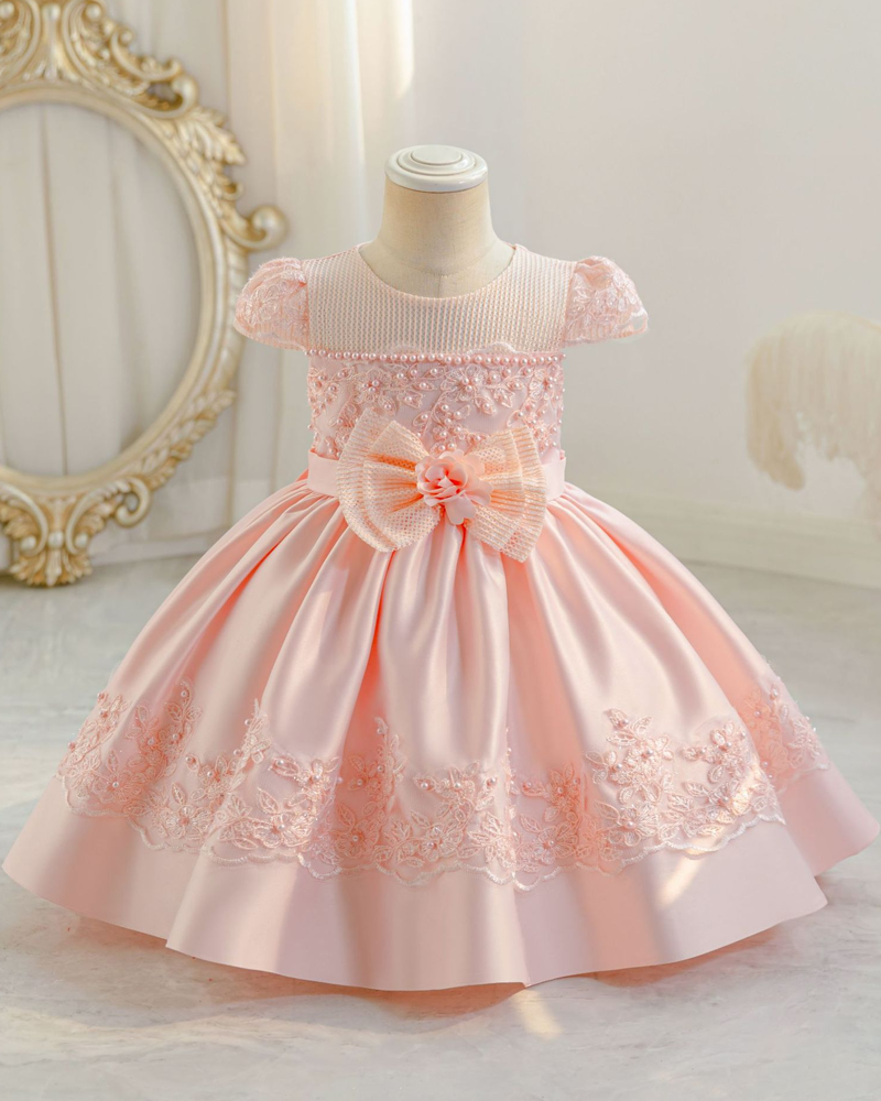 🎀 Lace Panel Princess Dress – Bow-Tied & Beautifully Layered ✨
