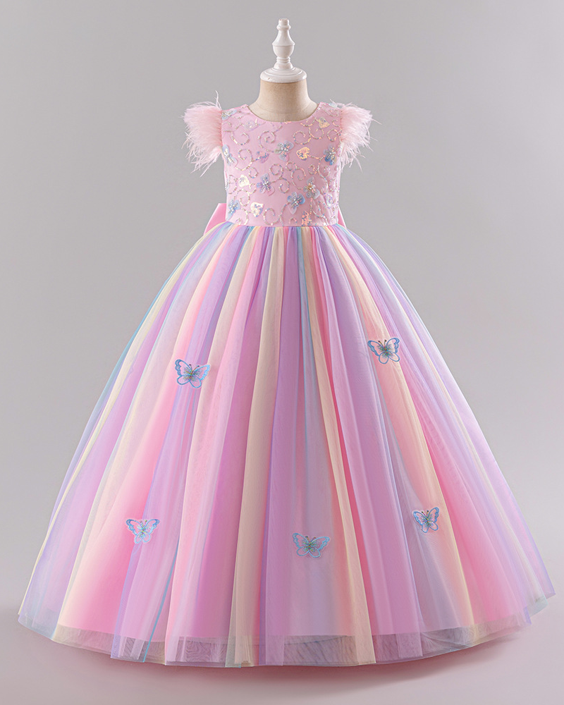 🦋Feathery Flutter : Whimsical Ombre Dress with 3D Bow for Little Queens ✨