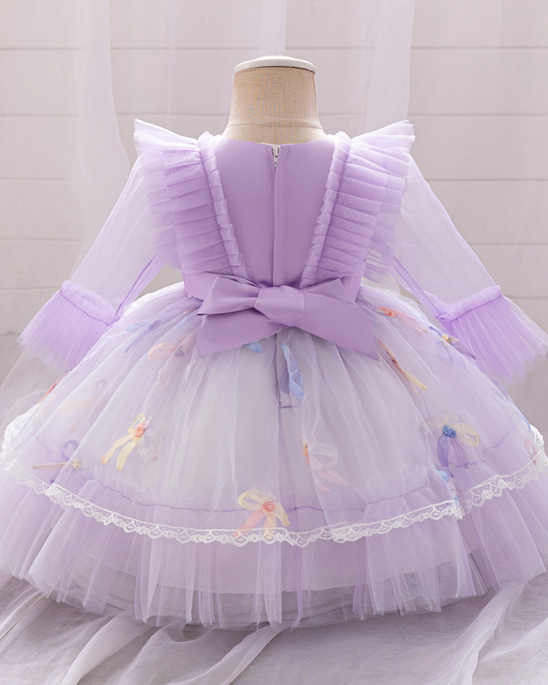 🦋Butterfly Whispers: Sheer Tulle Princess Gown with Scattered Bow Details✨