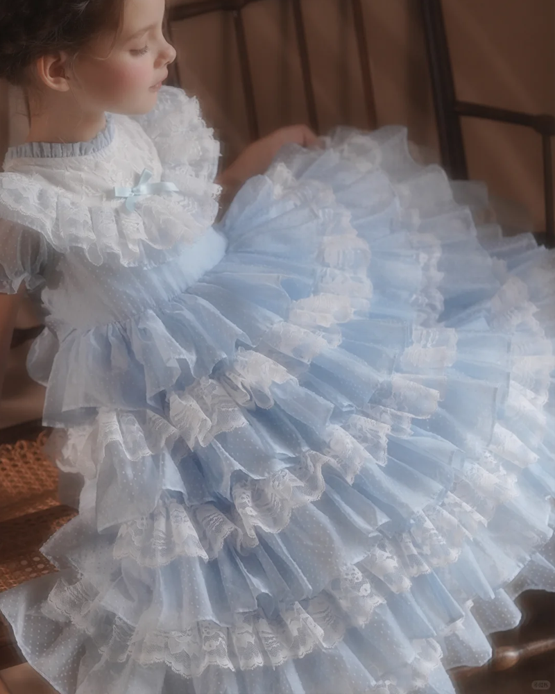 💙 Royal Ruffle Princess Dress – Vintage Lolita in Powder Blue ✨