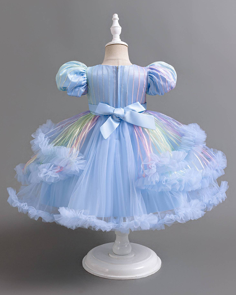 🖌️Doodle Chic: Color-Stroke Tulle Dress with Playful High-Low Silhouette💫