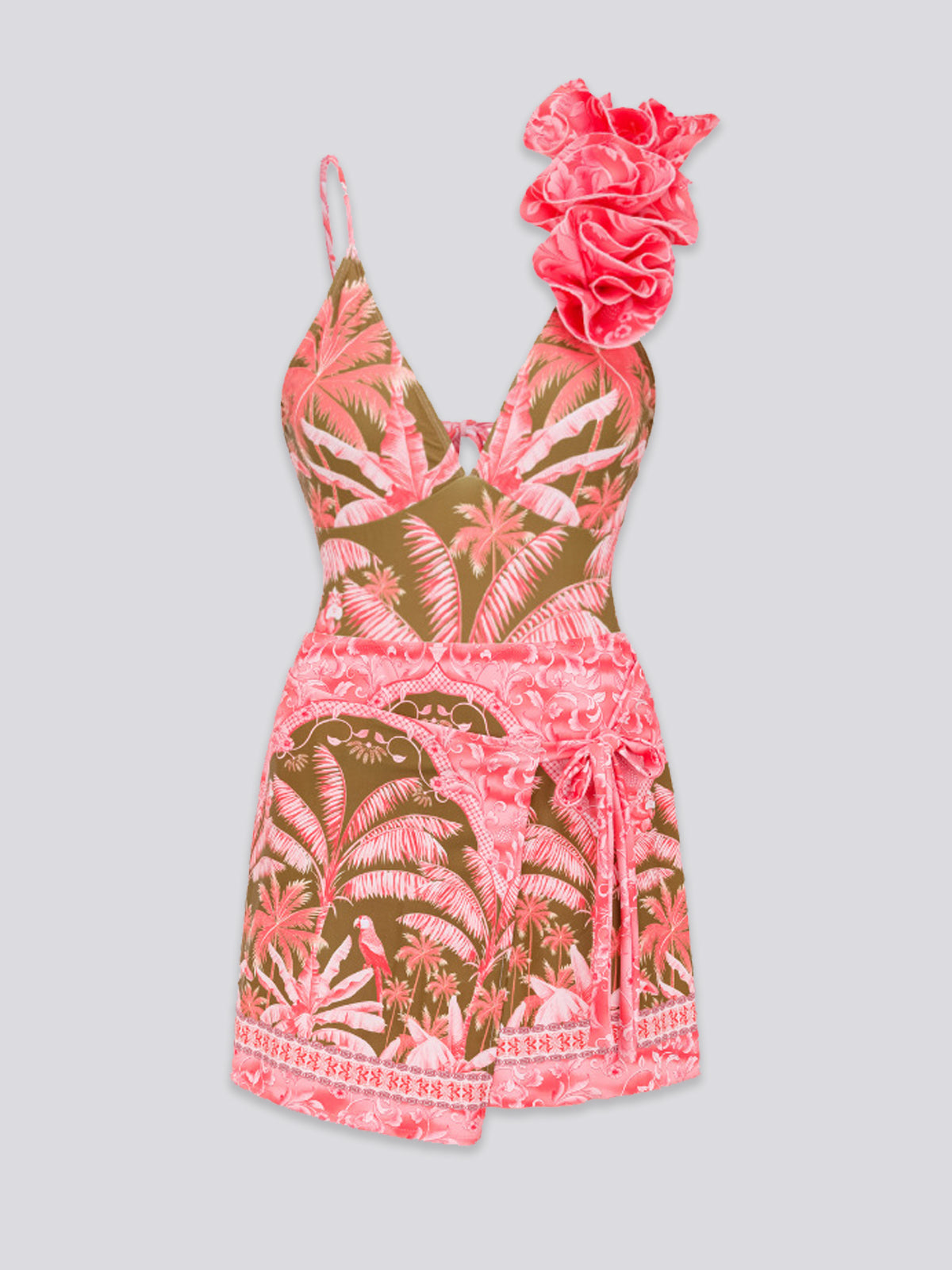 Tropical Palm Floral Appliqué Swimsuit Set