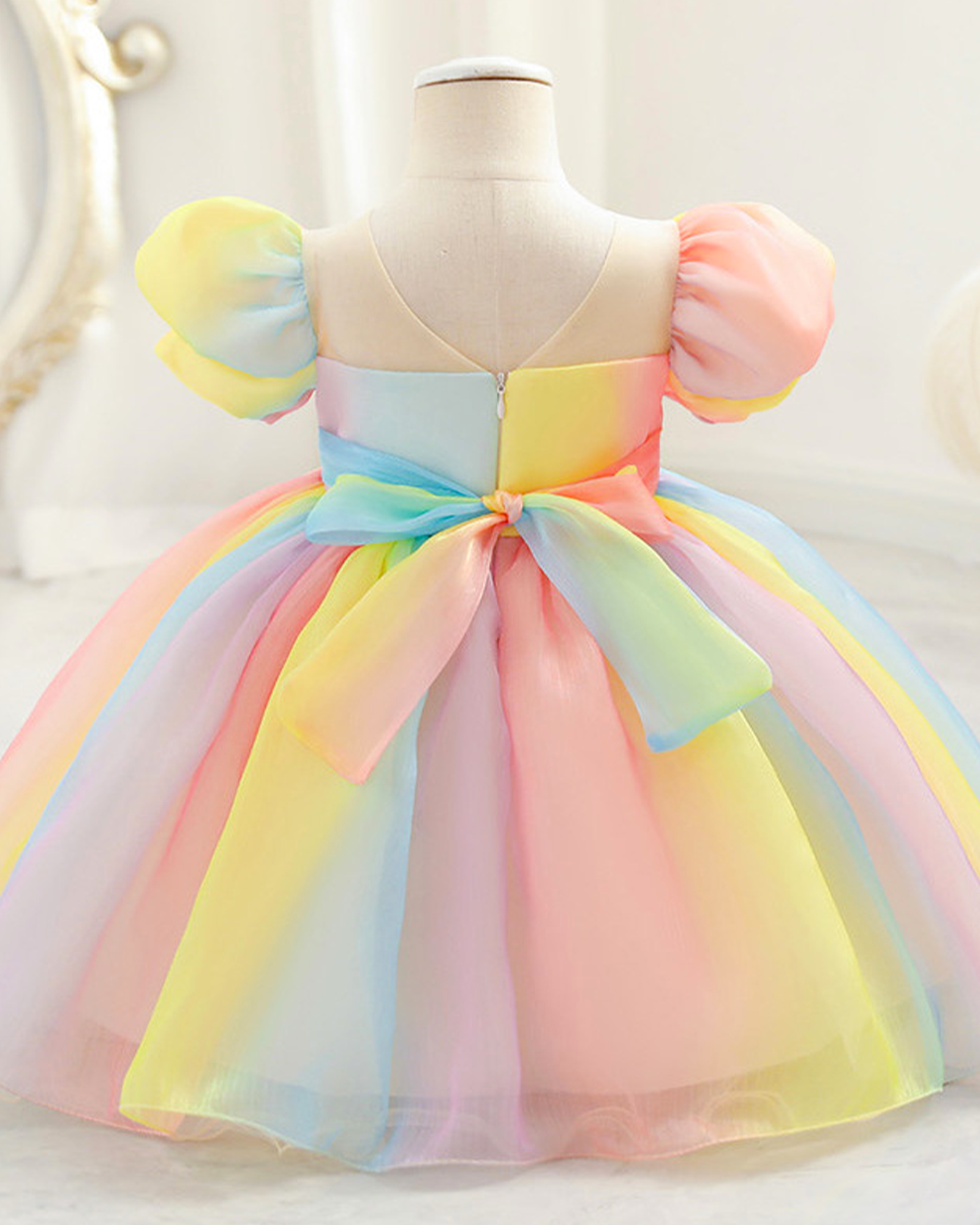 🌈Rainbow Cloud Puff Dress – Pearl Accents 🌈