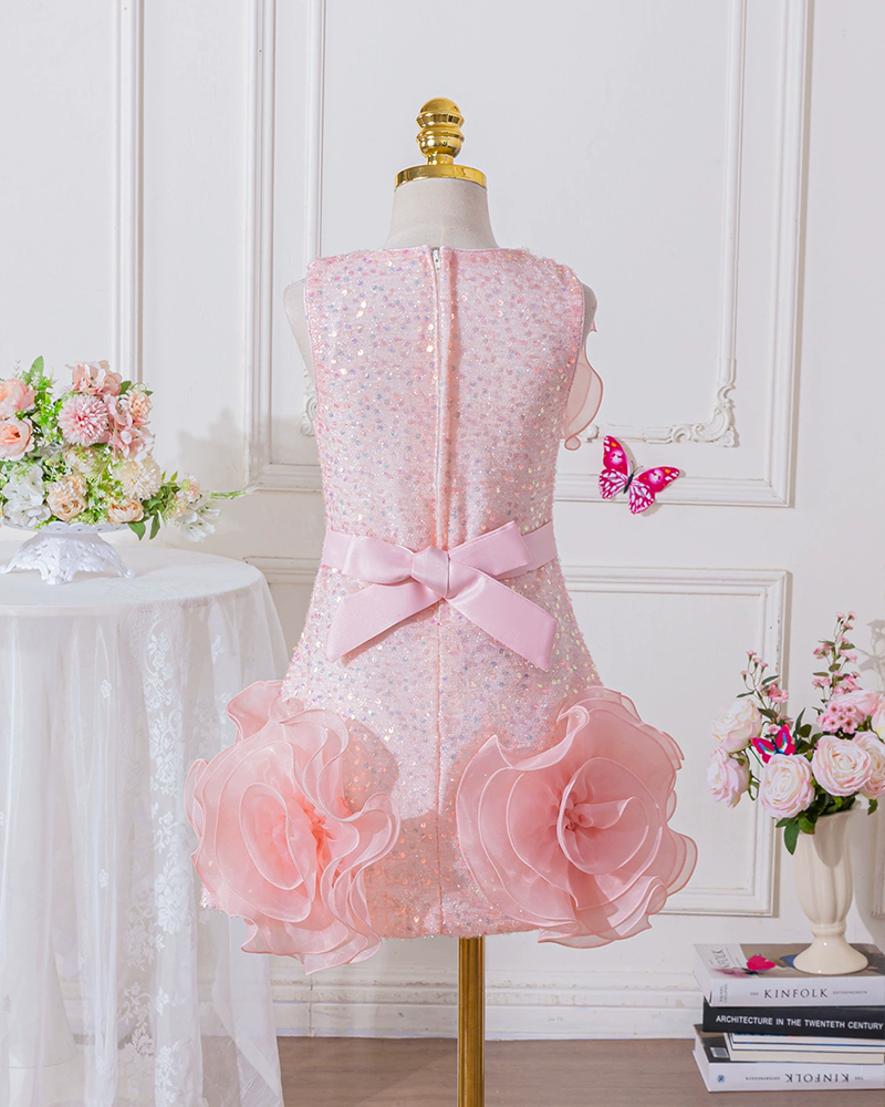 🌸 Blooming Cutie: 3D Floral Mini Ball Gown for Little Divas 👑
