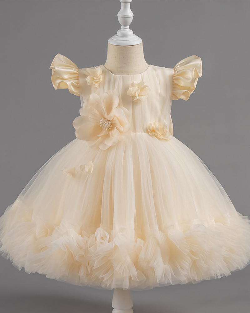 🌺Electric Garden: Striking Color-Block Tulle Dress with Oversized Floral Accents👑