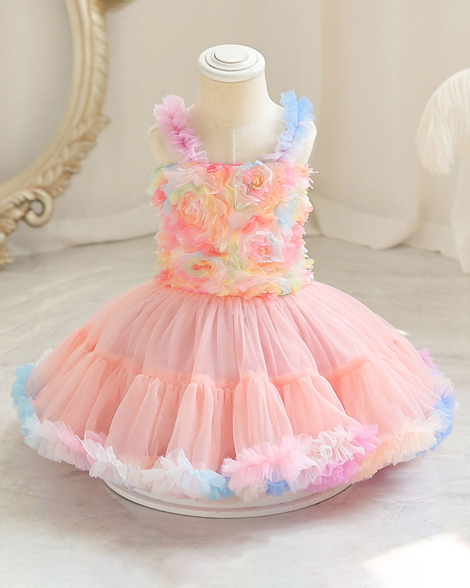 🌺Petal Pirouette: Colorful Tutu with Sculpted Fabric Flowers💃