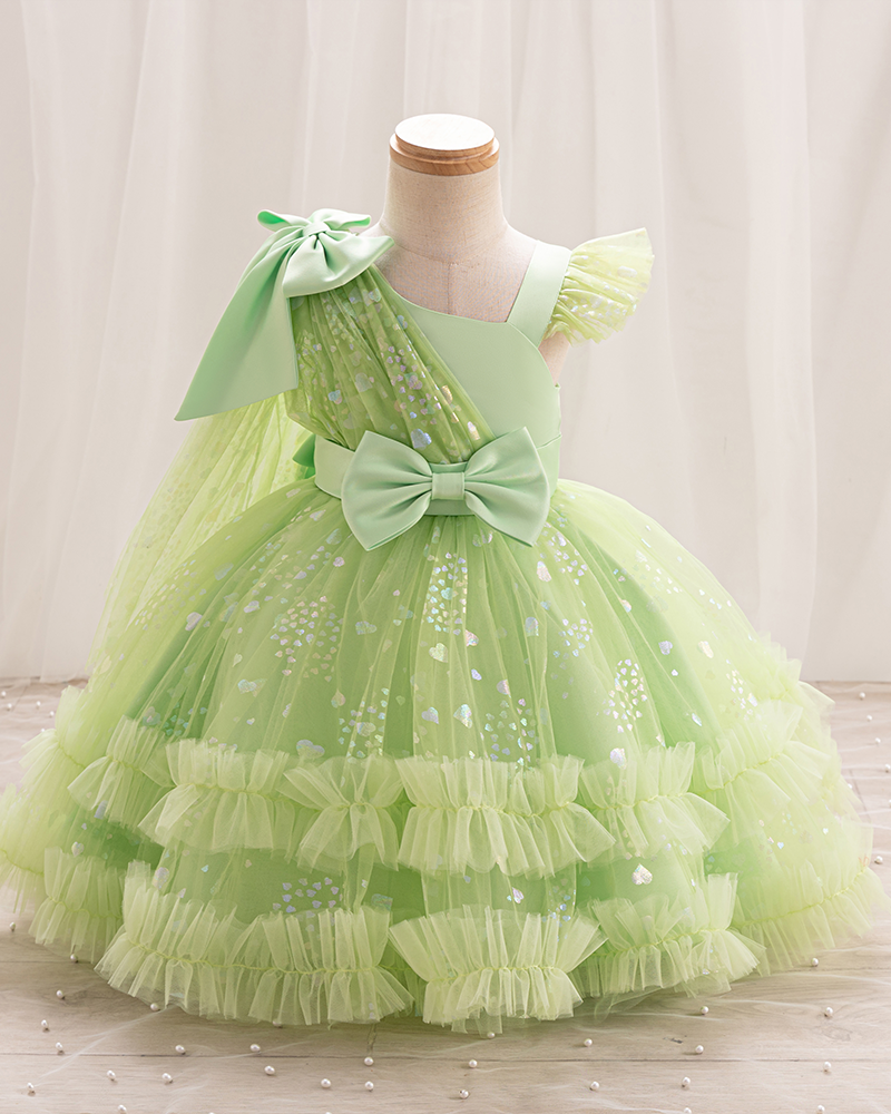 💖Hearts & Bows: Sparkly Sequin Puff Dress for Little Sweethearts 🎀