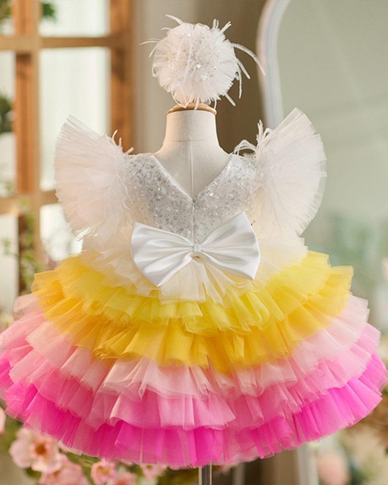 🌈Rainbow Swirl: Color-Burst Tulle Cake Dress for Little Dreamers✨