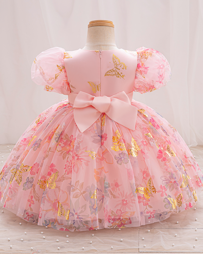 🦋Enchanted Garden: Flutter Sleeve Tulle Dress with Blooms & Butterflies ✨