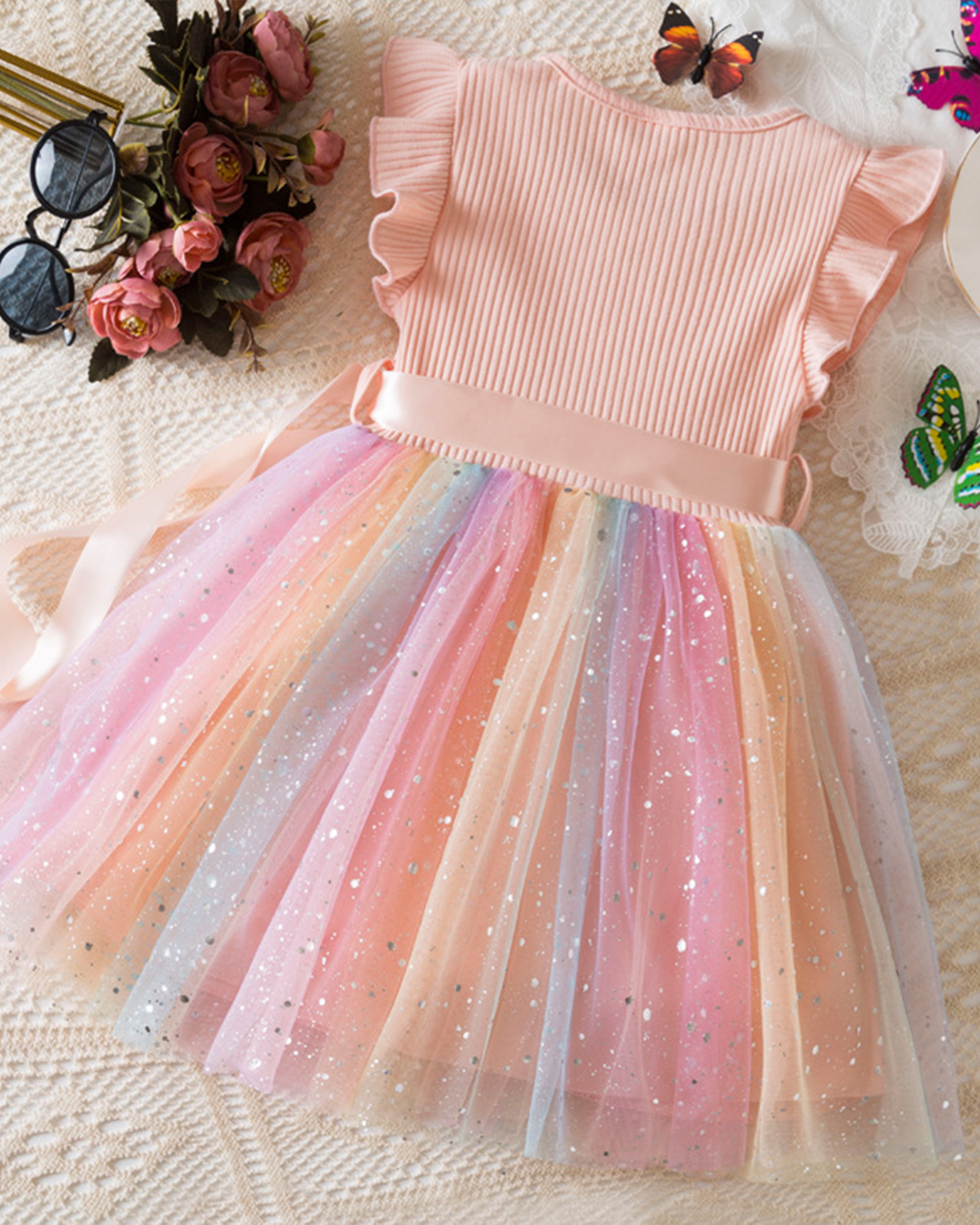 🌈Cotton & Rainbow Tulle Dress – Playful Comfort Meets Party Magic✨