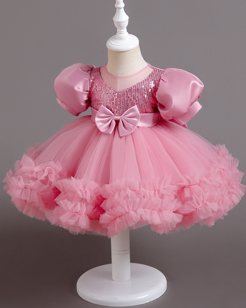 ✨ Sequin Sparkle Tulle Dress – Puff Sleeves & Princess Dreams 🎀