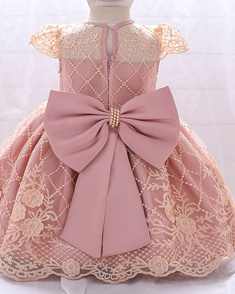 🌸 Pink Flutter Sleeve Lace Dress – Light, Lovely & Twirl-Ready 🎀