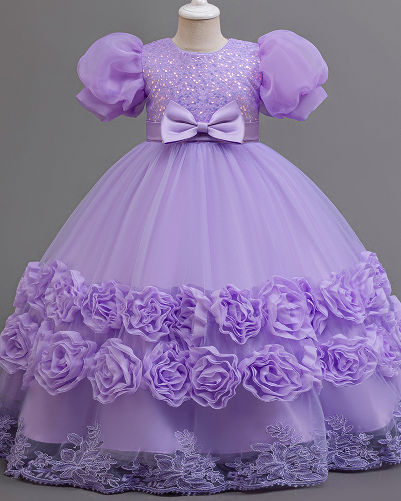 ✨Sparkle Garden Dress – Sequin Blooms & Bow 🌸