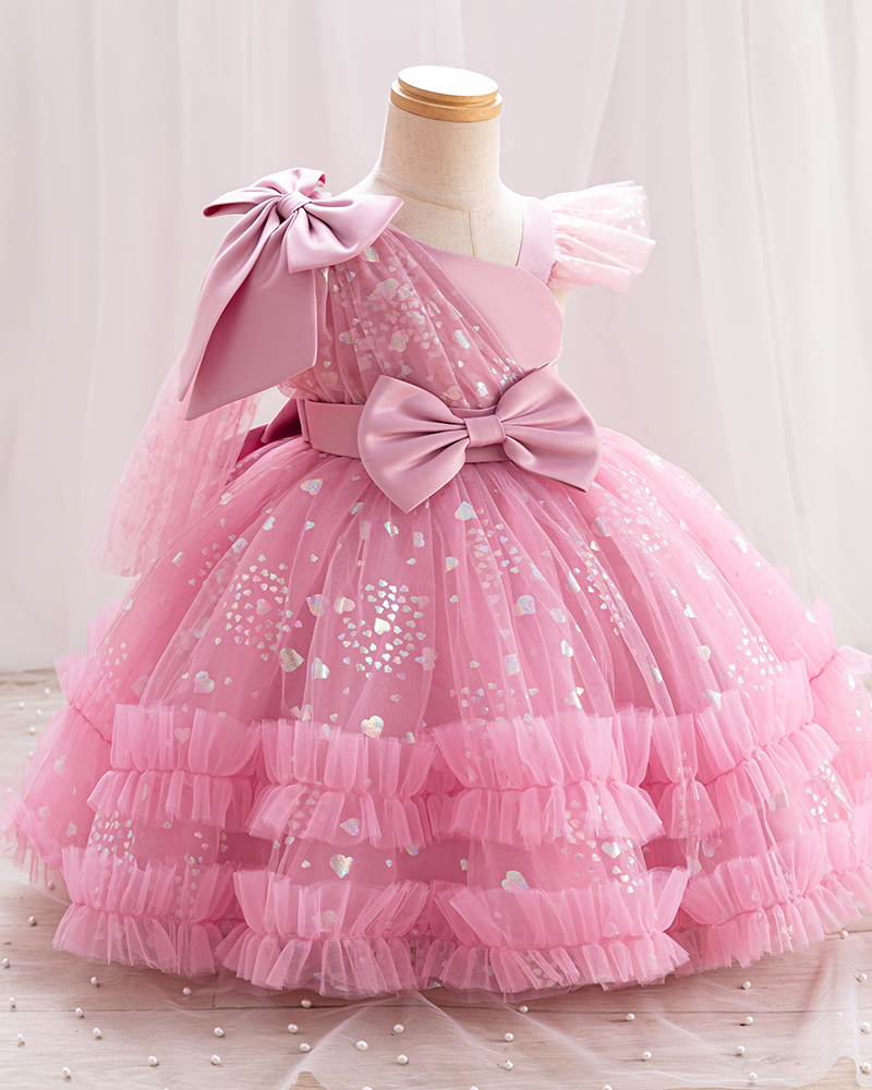💖Hearts & Bows: Sparkly Sequin Puff Dress for Little Sweethearts 🎀