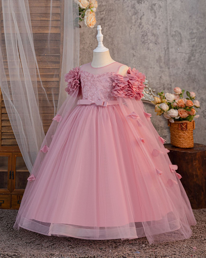 🌸Blossom Veil : Lace Cape Flower Girl Dress with Floral Embroidery ✨