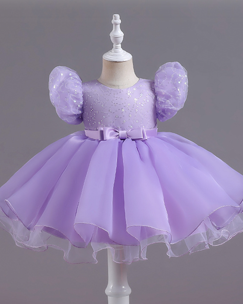 ✨ Sequin Lace Tulle Dress – Puff Sleeves & Princess Twirls 🎀
