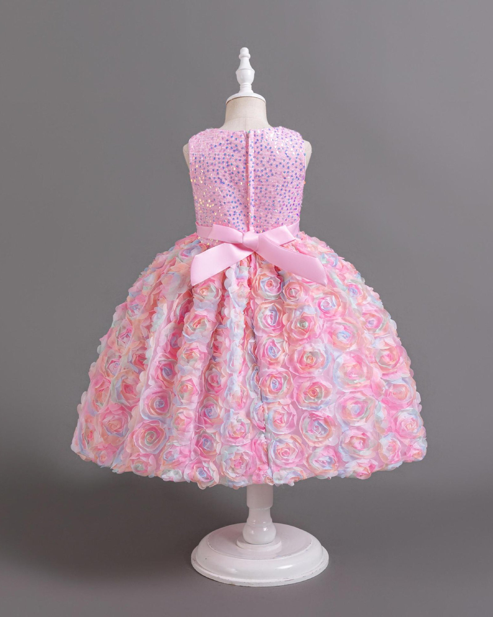 🌹Sparkling Rose Princess Dress – Sequin Bodice & Dramatic Bow ✨