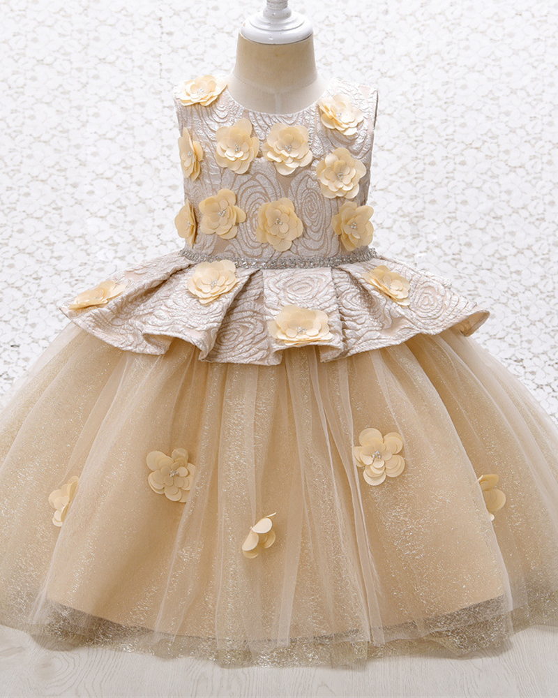🌷Textured Tulle Princess Dress – Double-Layer Elegance with Floral Charm ✨