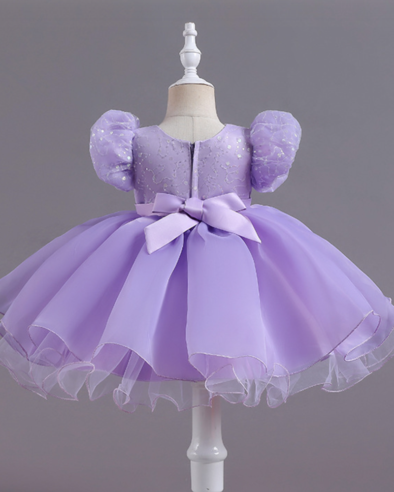 ✨ Sequin Lace Tulle Dress – Puff Sleeves & Princess Twirls 🎀
