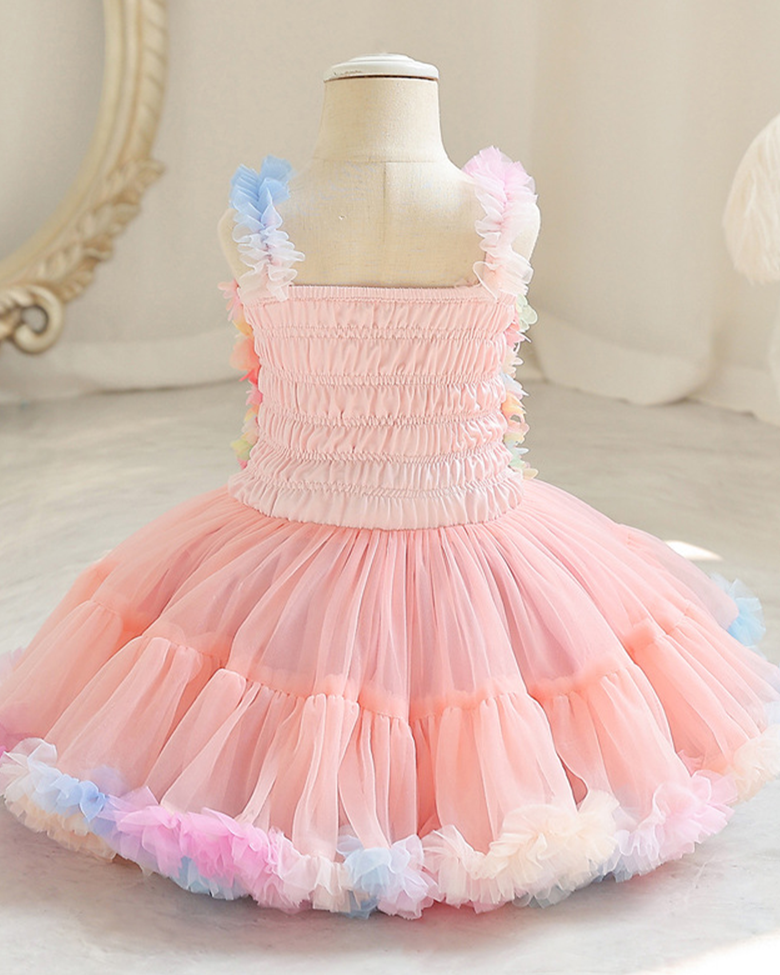 🌺Petal Pirouette: Colorful Tutu with Sculpted Fabric Flowers💃