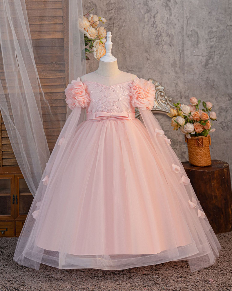🌸Blossom Veil : Lace Cape Flower Girl Dress with Floral Embroidery ✨