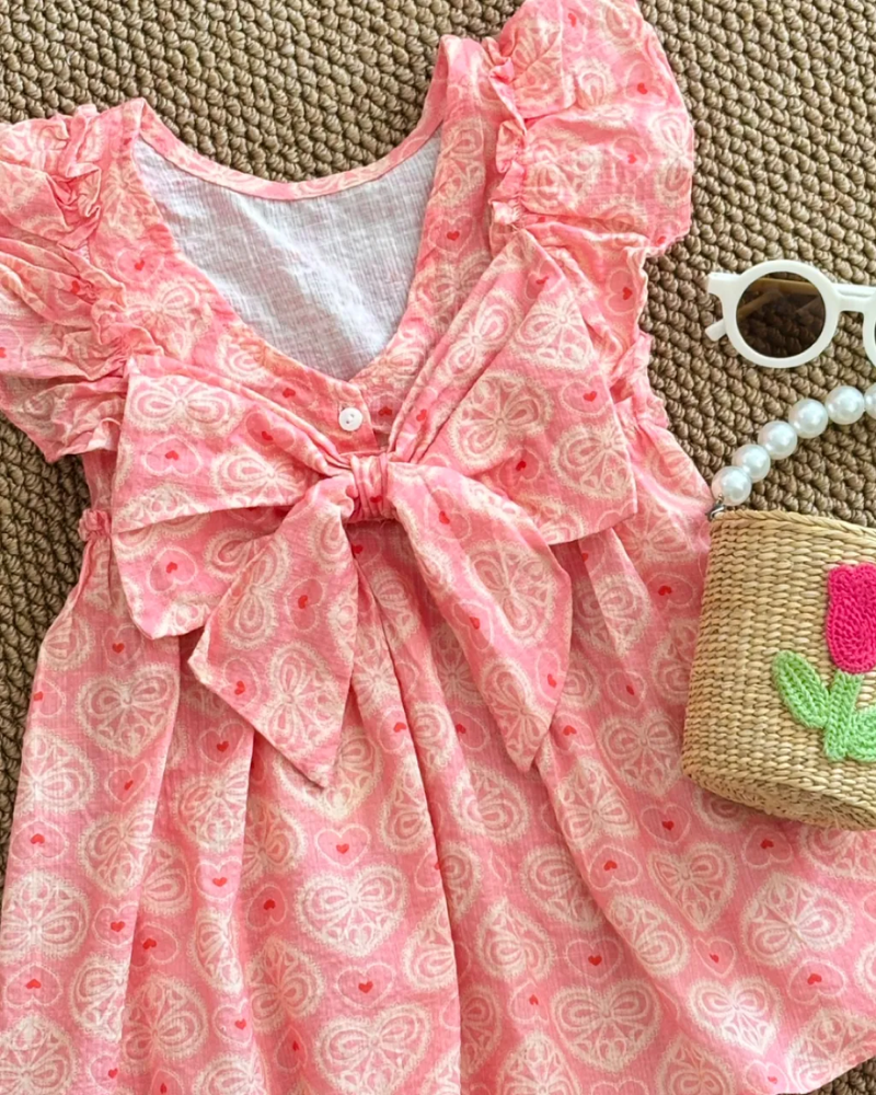 💖 Pink Heart & Bow Back Dress – Sweet, Adorable & Full of Love ✨