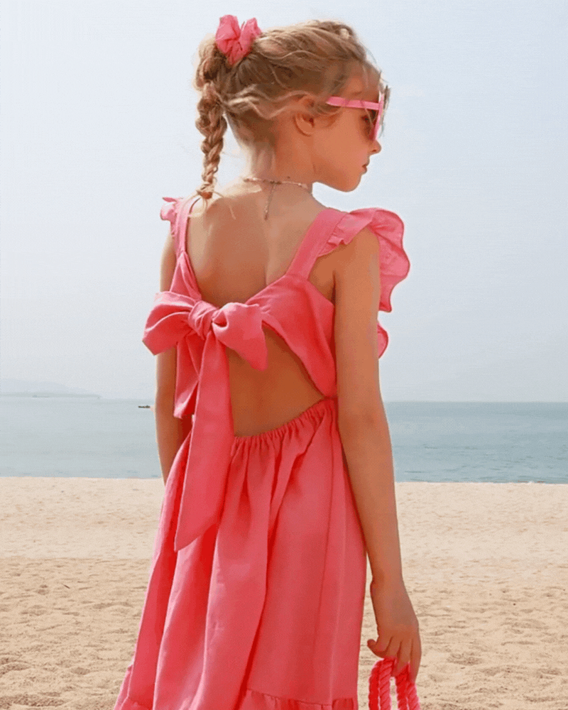🎀 Pink Bow-Back Flutter Dress – Full of Sunshine & Twirls ☀️