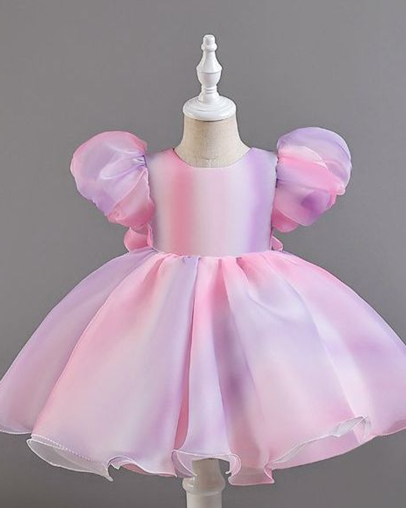 🌈 Ombre Puff Sleeve A-Line Dress – Light as Air, Bright as Joy ✨