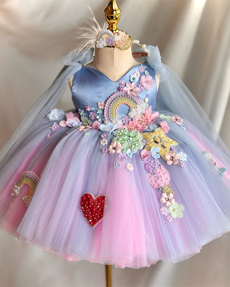 🌸Azure Blossom" Couture Birthday Dress – Handcrafted Magic🌸
