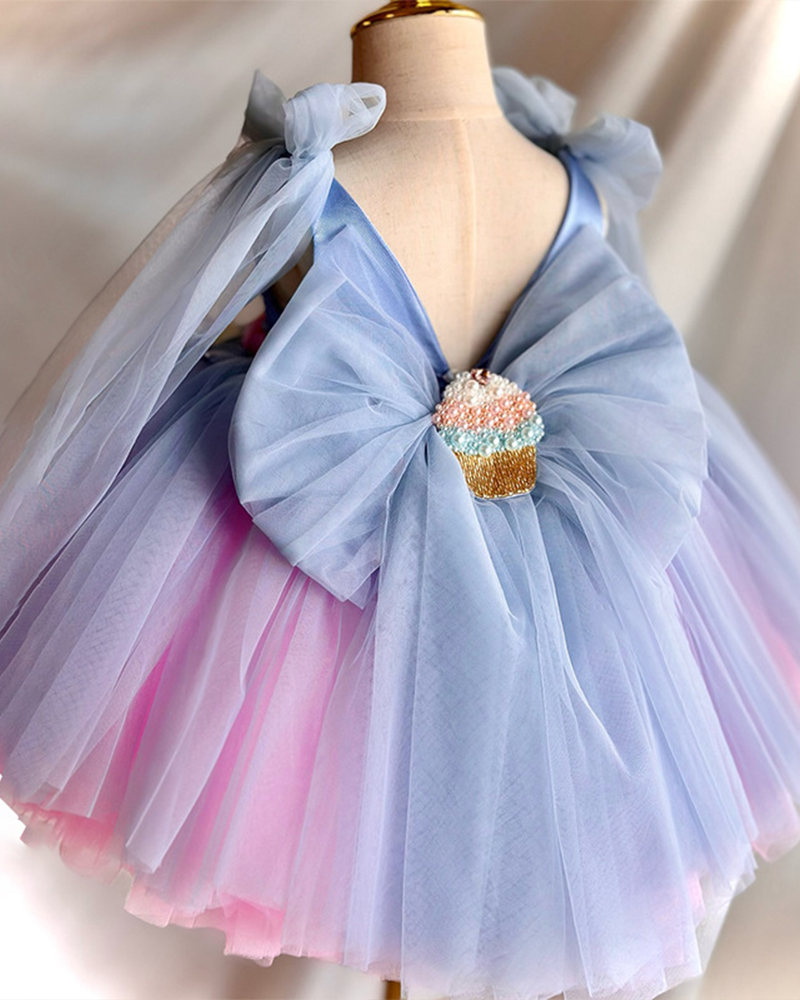 🌸Azure Blossom" Couture Birthday Dress – Handcrafted Magic🌸