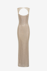 Radiant Crystal Mesh Maxi Dress | Luxury Open-Back Evening Gown