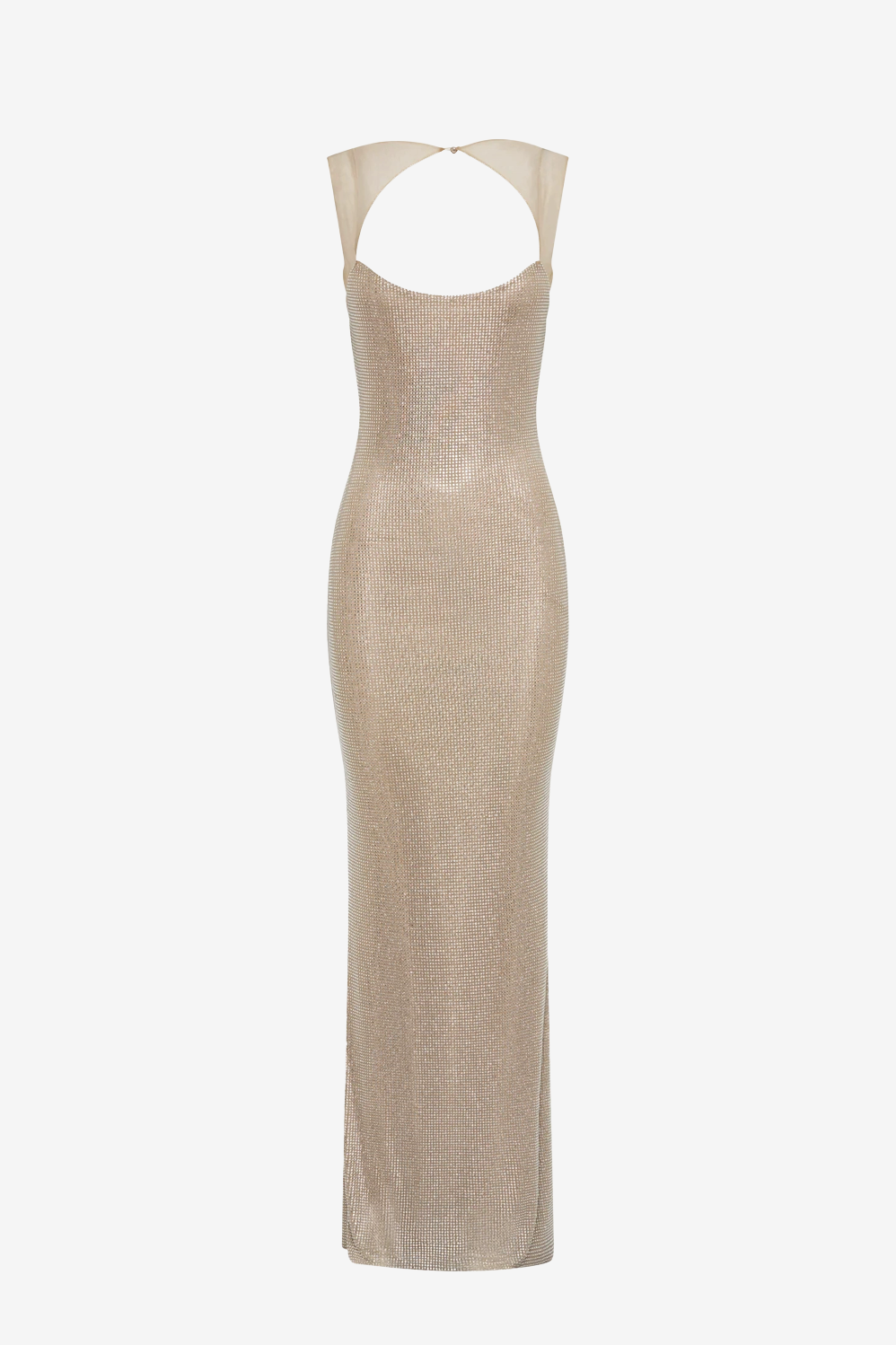 Radiant Crystal Mesh Maxi Dress | Luxury Open-Back Evening Gown