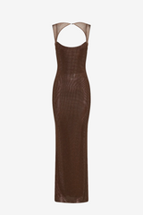 Radiant Crystal Mesh Maxi Dress | Luxury Open-Back Evening Gown