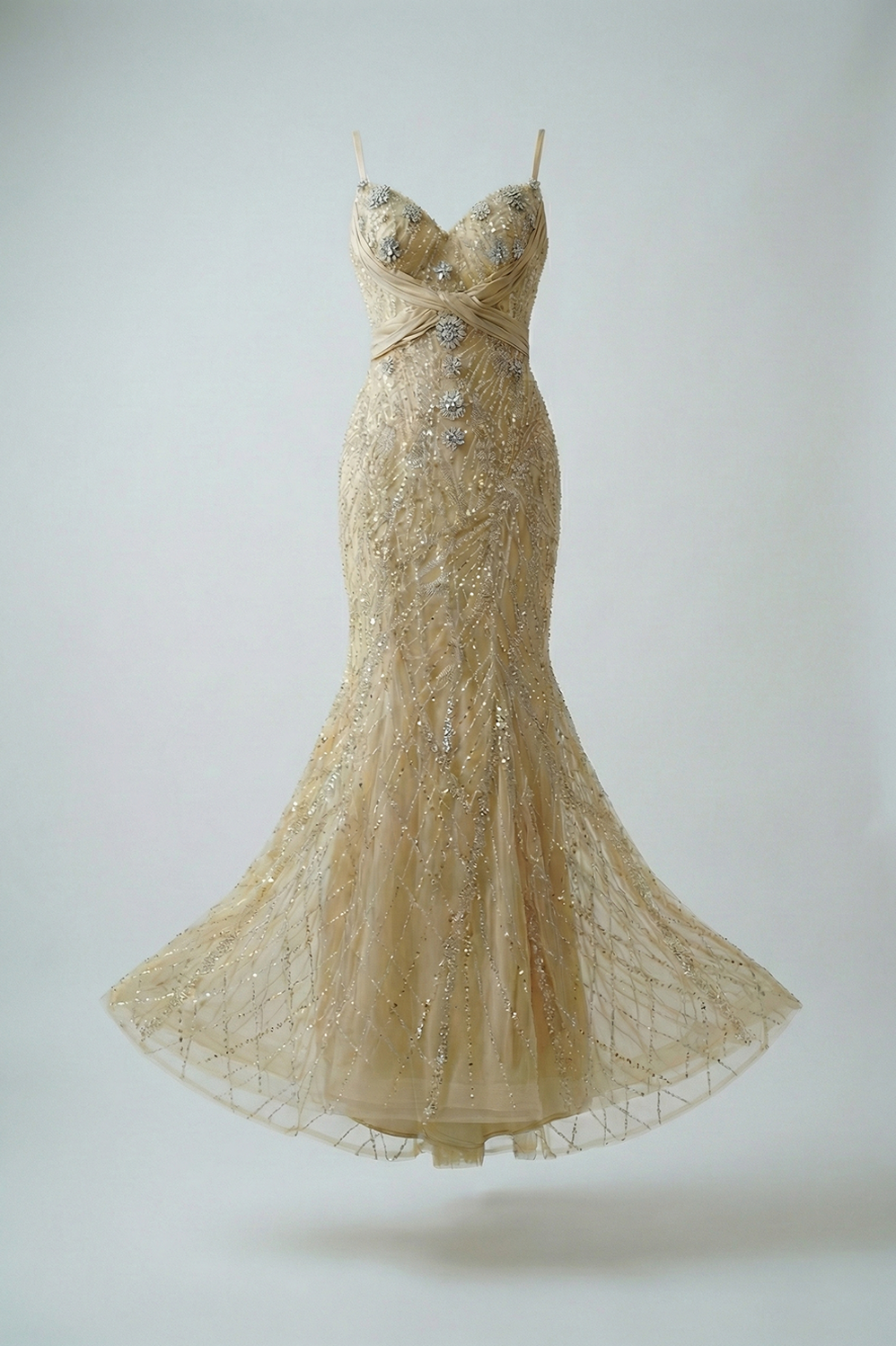 Gilded Champagne Crystal Embellished Gown | Luxury Heavy-Beaded Evening Dress