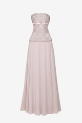 Blush Pink Tweed Strapless Maxi Dress