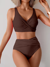 Criss-Cross V-Neck Ruched High-Waisted Bikini Set
