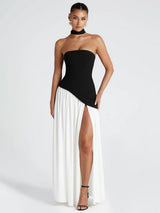 Ethereal Strapless Corset-Back High-Slit Maxi Dress