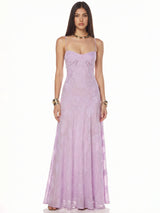 Lace Floral Corset-Back Maxi Dress